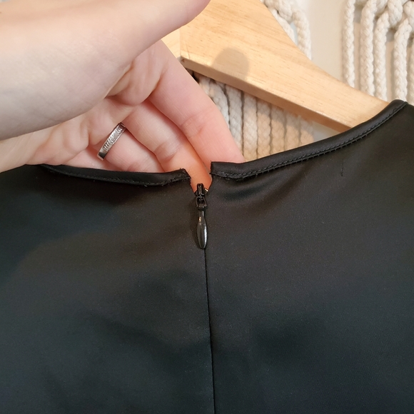 THEORY Black Essential Flare A Line Satin Flouncy Mini Ruffle Dress sz 10 - Picture 6 of 9